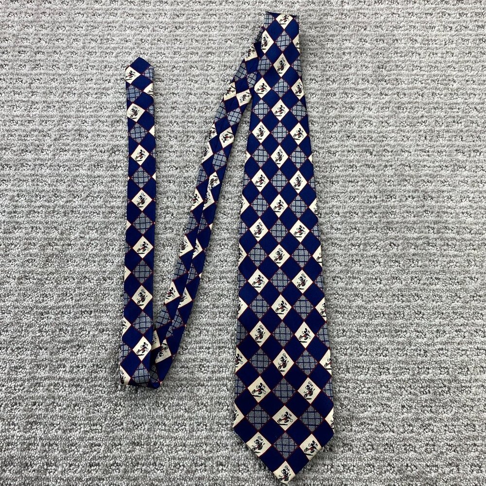 Disney Mickey Mouse Hand Sewn Neck Tie Navy Blue Diamond Pattern All Over Print